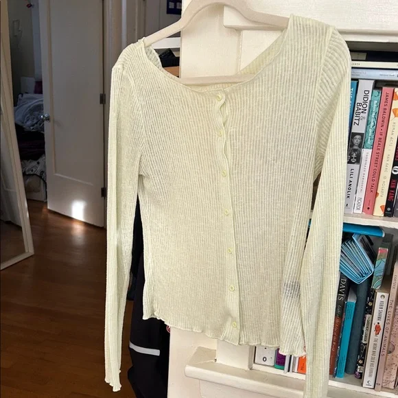 Cider Light Cream Ribbed Button-Down Shirt - Picture 4 of 9